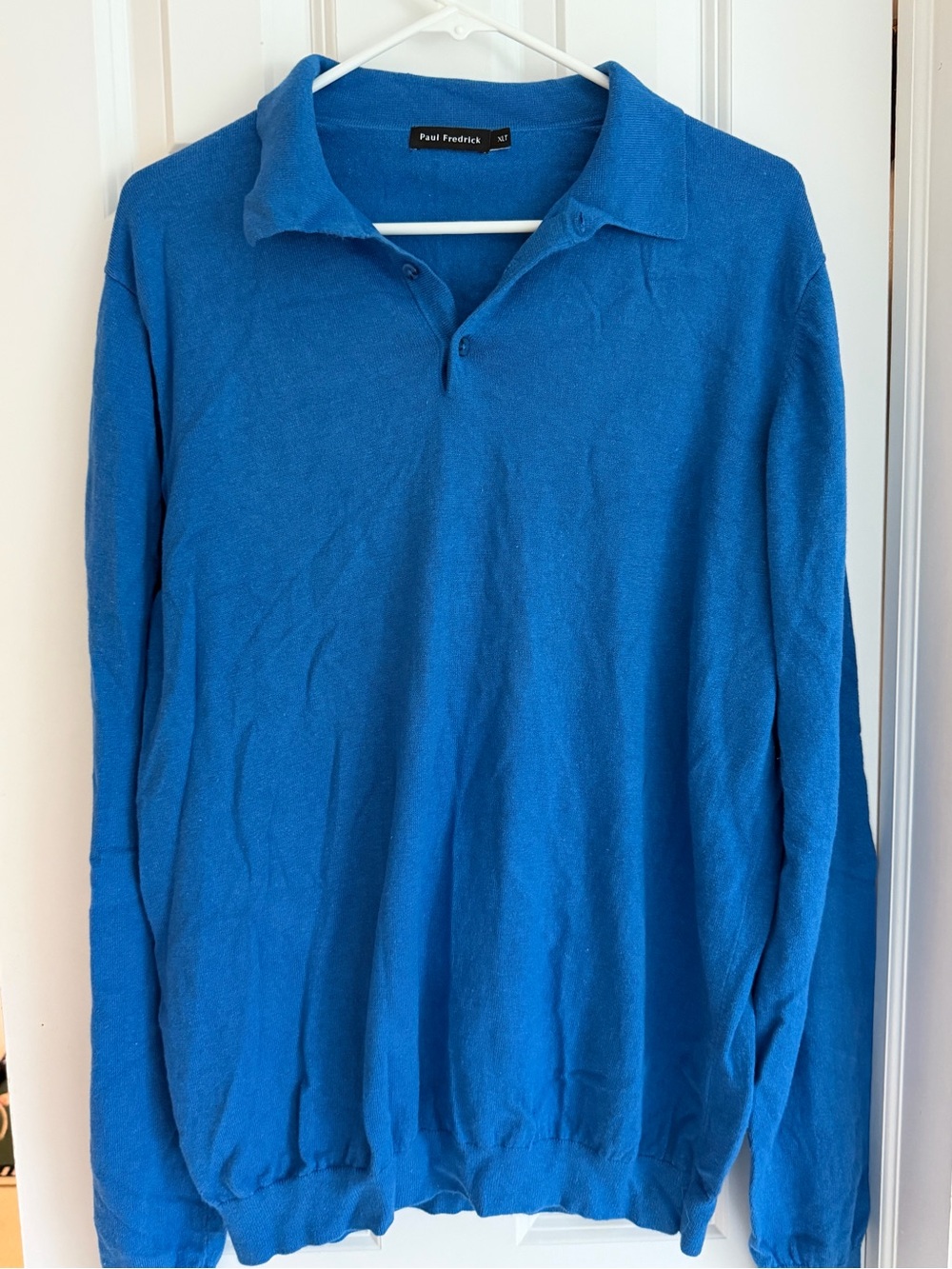 Paul Fredrick Bright Blue V-Neck Polo Sweater